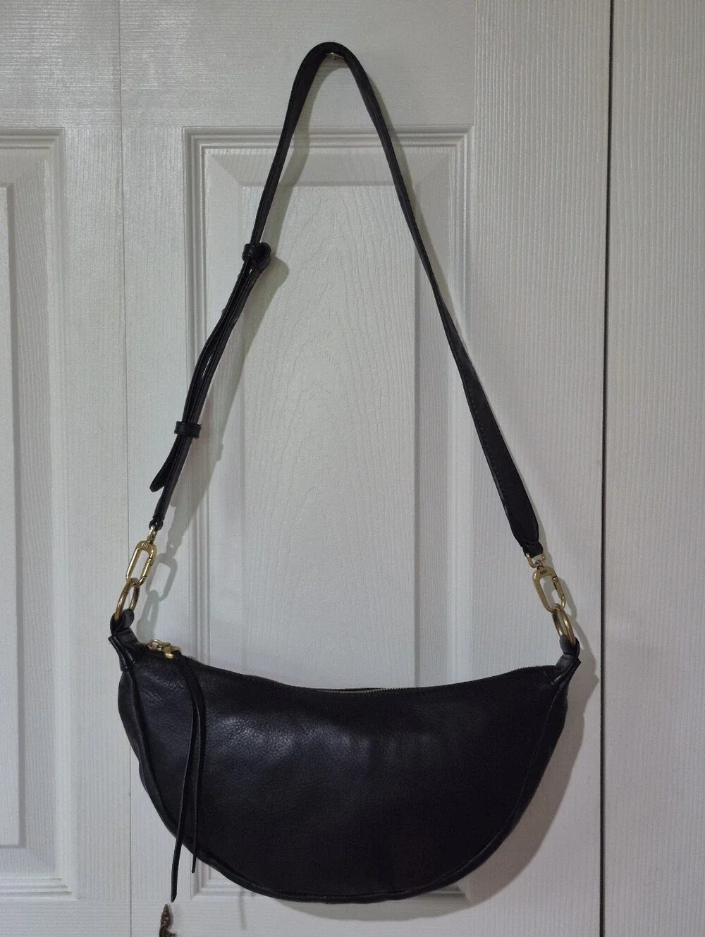 HOBO Black Crescent Leather Crossbody with Gold Hardware